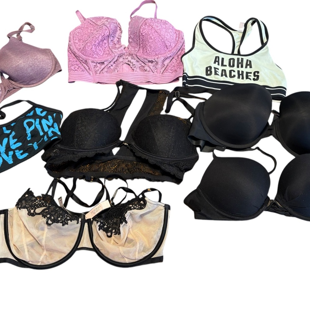 Resellers lot 8 Victoria Secrets bras 7 Preowned 1 new w 100 tag. Assorted size